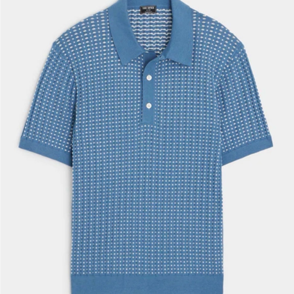 Todd Snyder Blue and White Patterned Polo Shirt